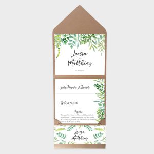 Pocketfolder Hochzeitseinladung mit Greenery Motiv