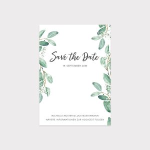 Save The date Karte mit Eukalyptusmotiv
