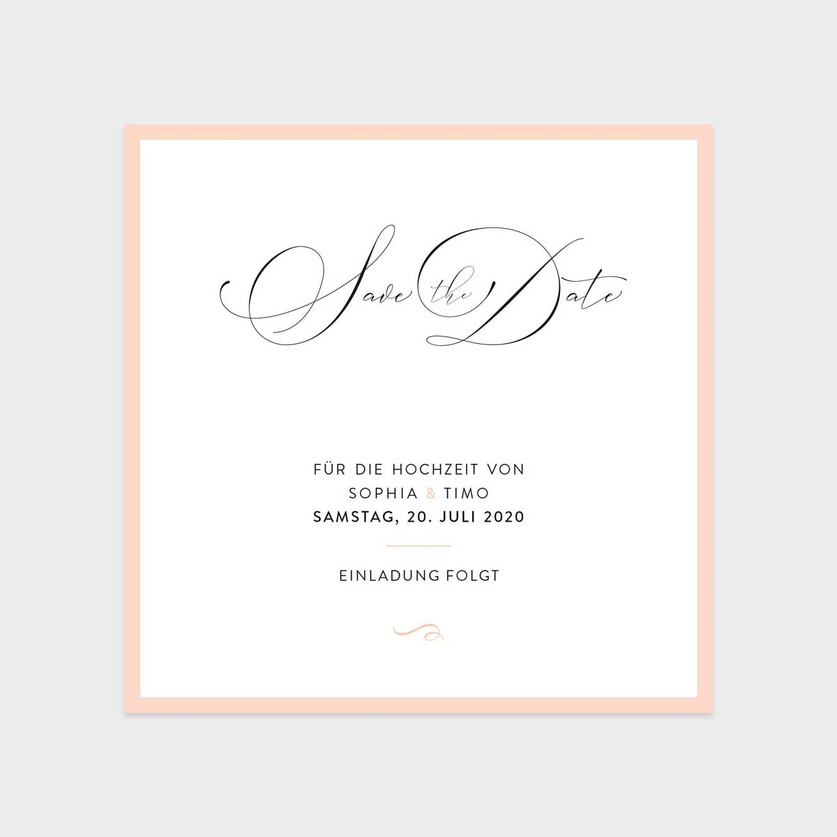 Quadratische Save The Date Karte Peach Mit Umschlag Fawntastique